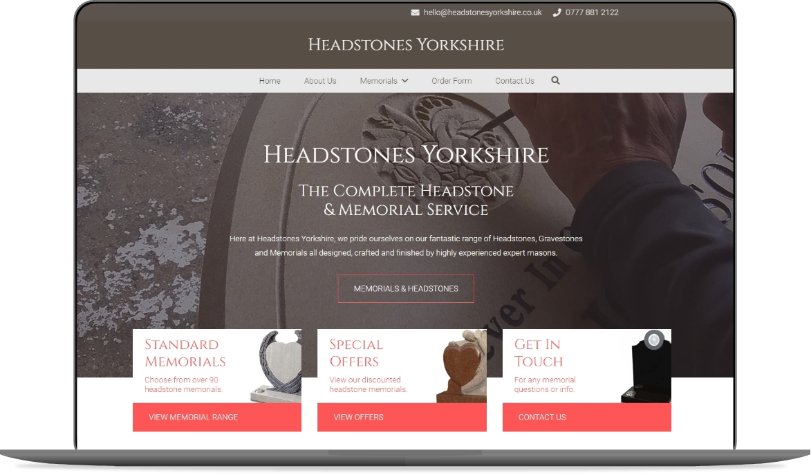 headstones yorkshire website mockup by athena media web design huddersfield