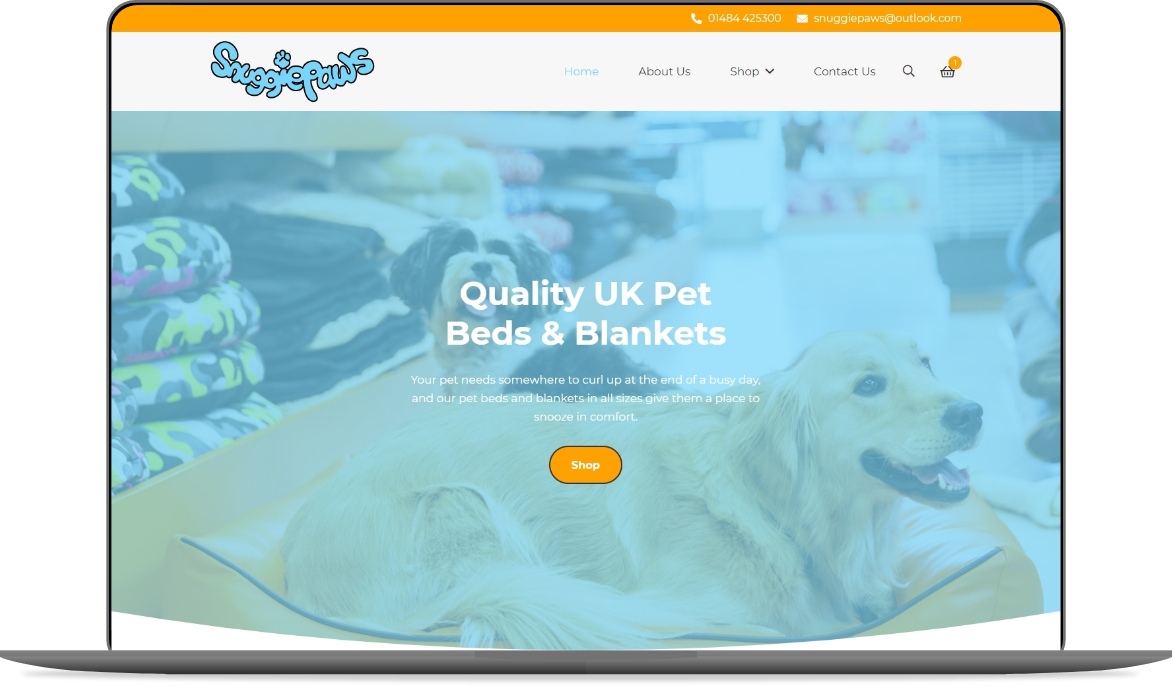 snuggie paws website mockup by athena media web design huddersfield