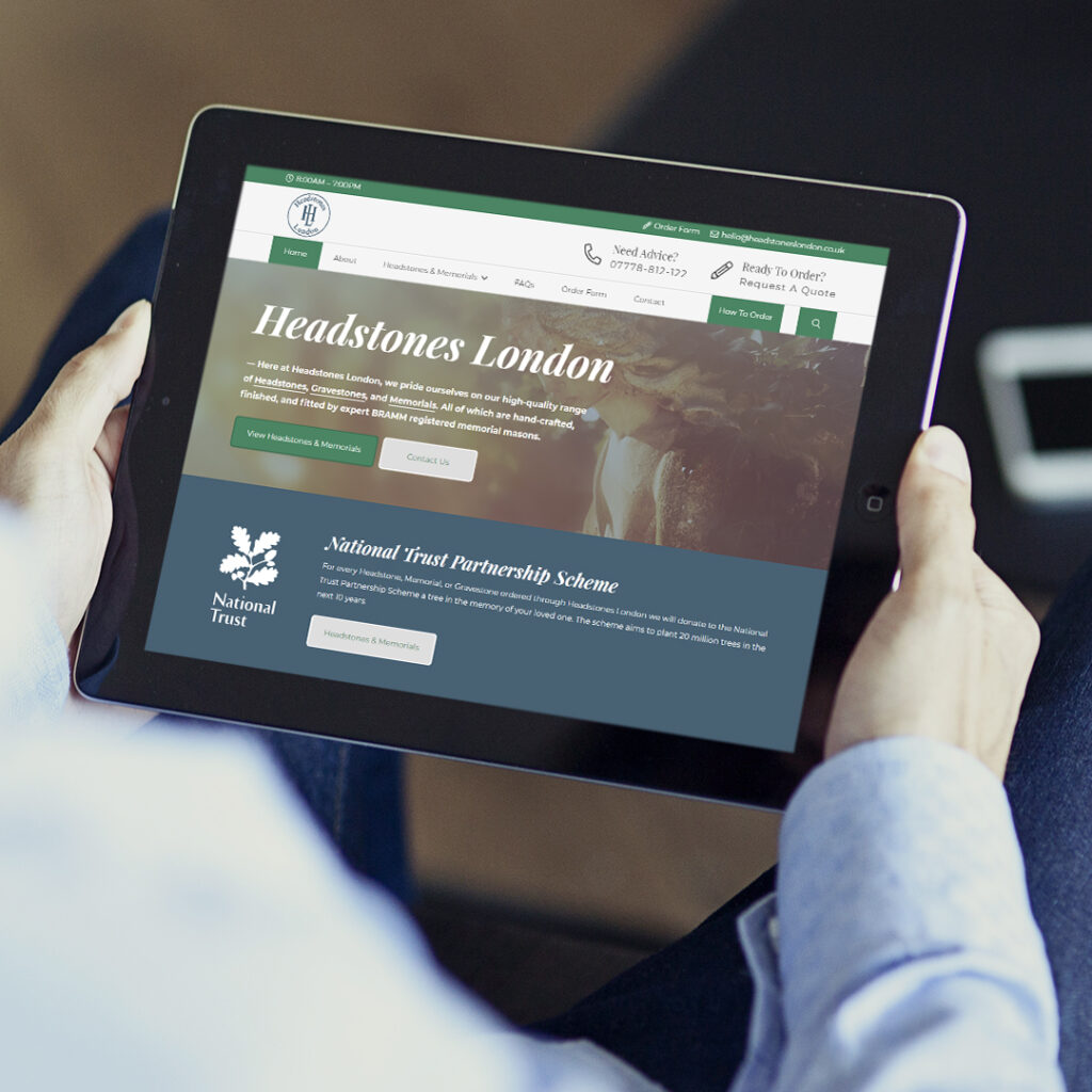 Web Design Huddersfield by Athena Media - Showing Headstones London Website Development Mockup