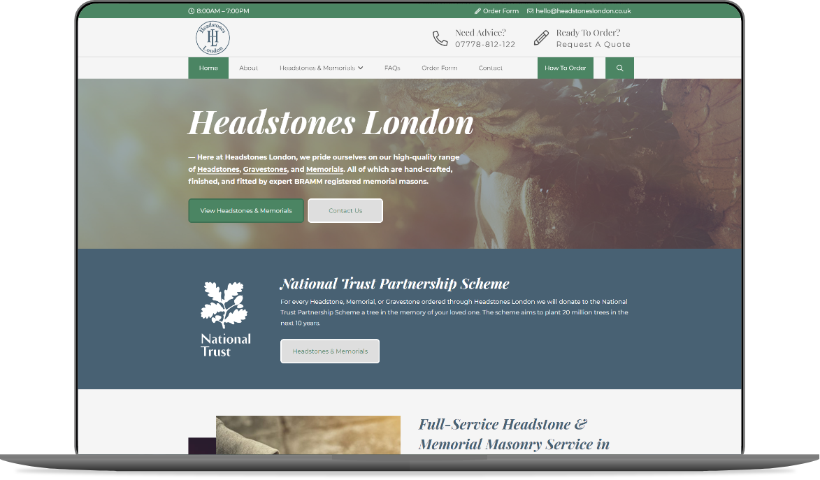 Web Design Huddersfield by Athena Media - Showing Headstones London Website Development Mockup