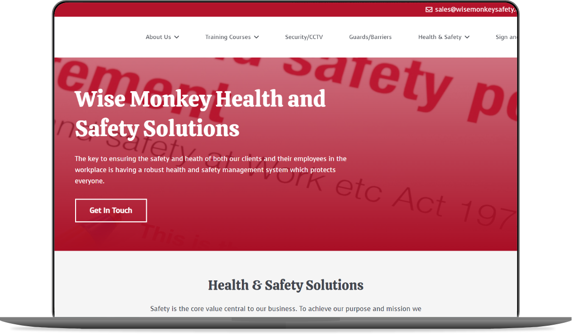 Web Design Huddersfield by Athena Media - Showing Wise Monkey Health and Safety Website Development Mockup