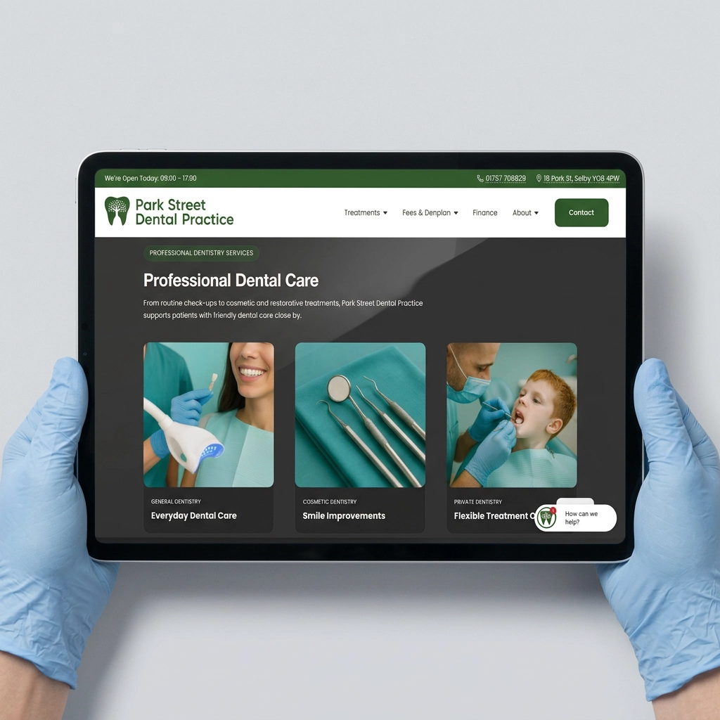 Mockup of Park Street Dental Practice on Tablet