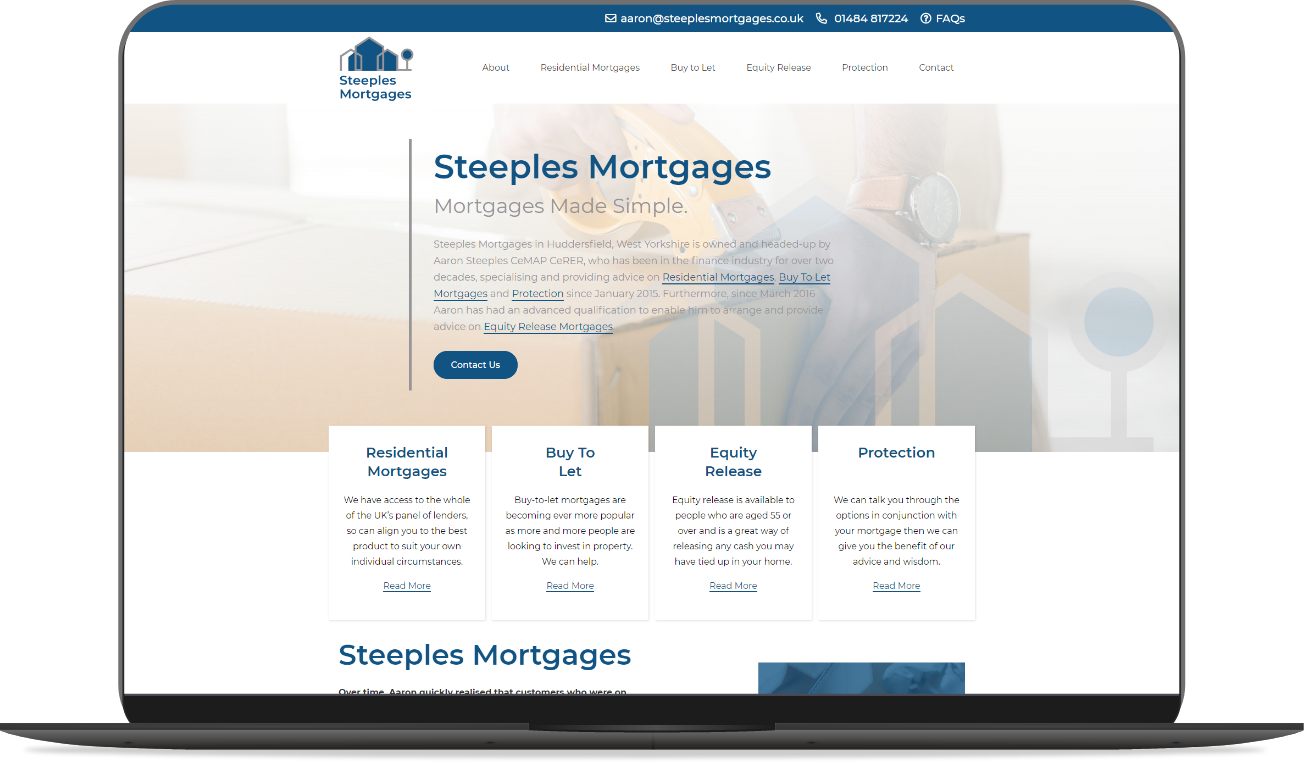 Web Design Huddersfield by Athena Media - Showing Steeples Mortgages Website Development Mockup