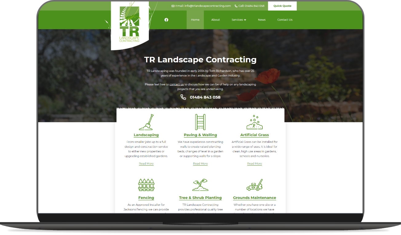 Web Design Huddersfield by Athena Media - Showing TR Landscape Contracting Website Development Mockup