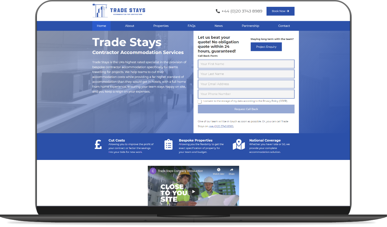 Web Design Huddersfield by Athena Media - Showing Trade Stays Website Development Mockup