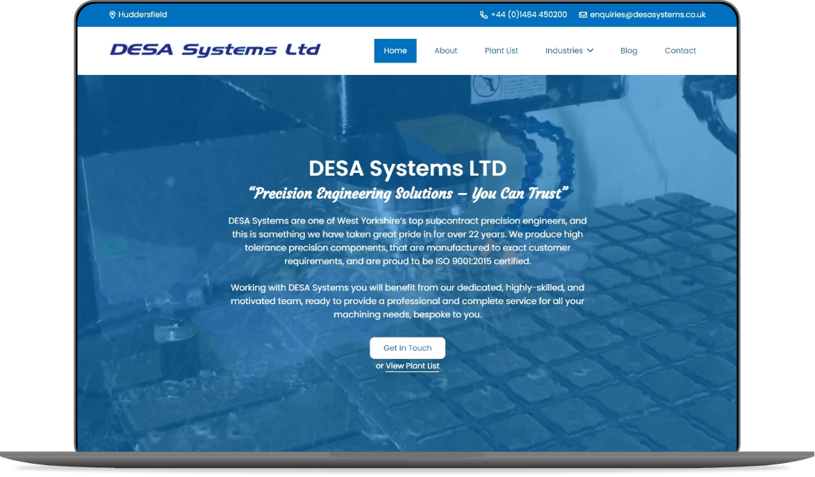 Web Design Huddersfield by Athena Media - Showing DESA Systems Website Development Mockup