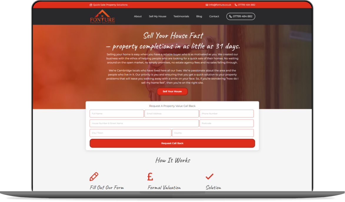 Web Design Huddersfield by Athena Media - Showing Fonture Property Website Development Mockup