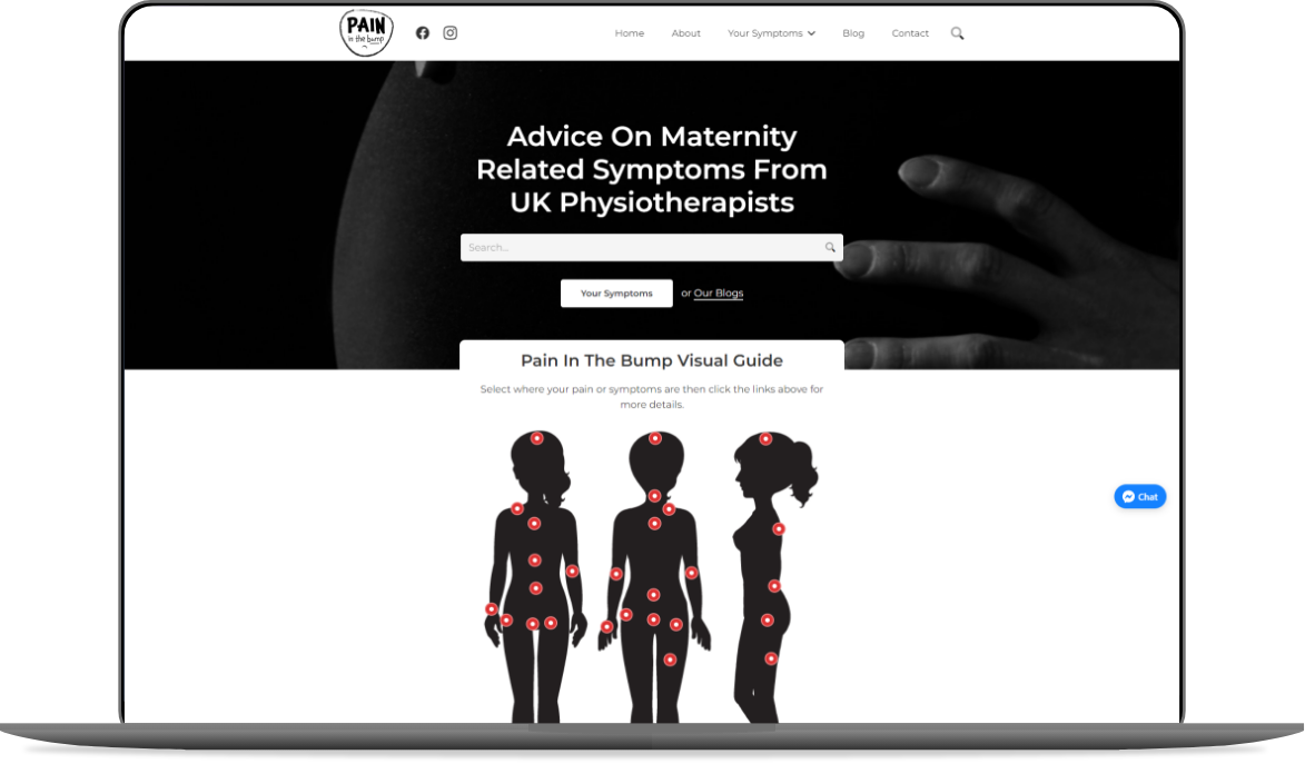 Web Design Huddersfield by Athena Media - Showing Pain In The Bump Website Development Mockup