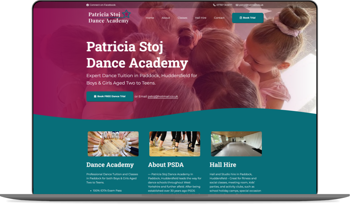 Web Design Huddersfield by Athena Media - Showing PSTOJ Dance Website Development Mockup