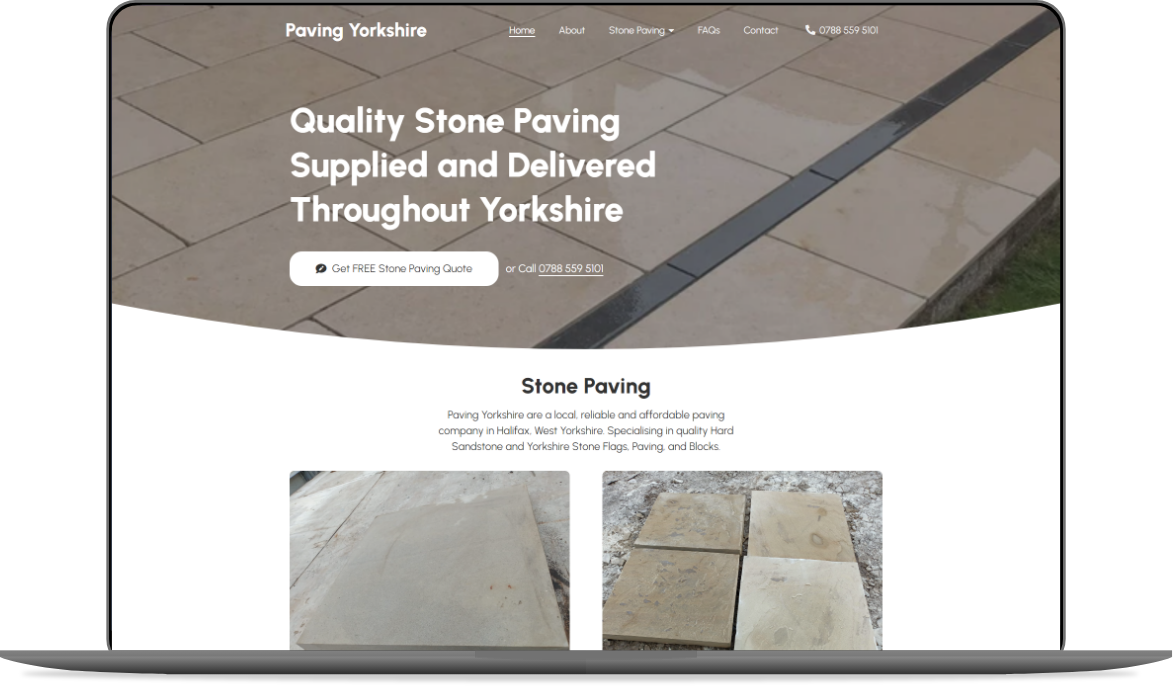 Web Design Huddersfield by Athena Media - Showing Paving Yorkshire Website Development Mockup