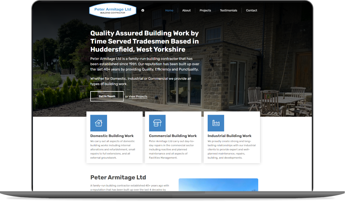 Web Design Huddersfield by Athena Media - Showing Peter Armitage Website Development Mockup