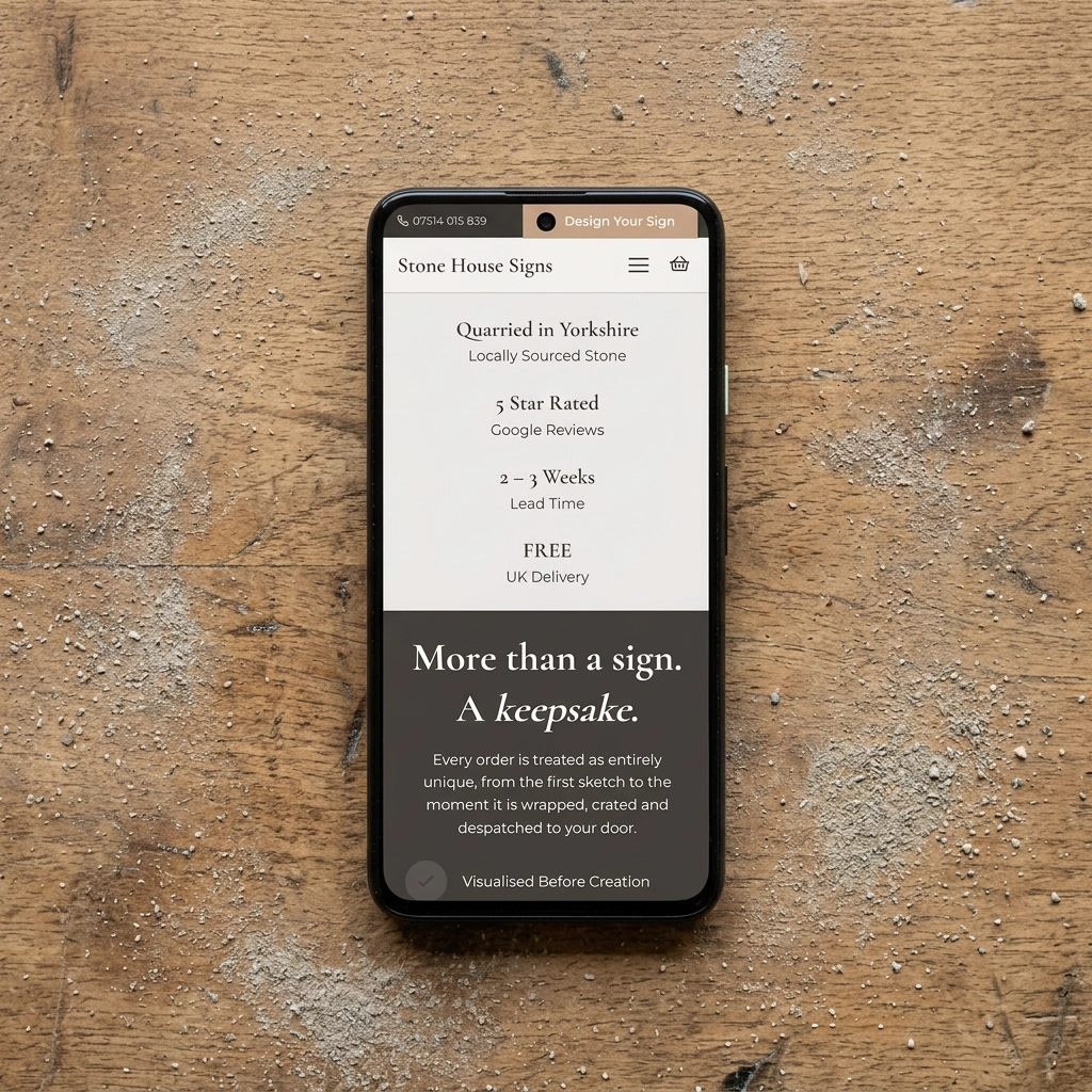 Mockup of Stone House Signs Website with Tools