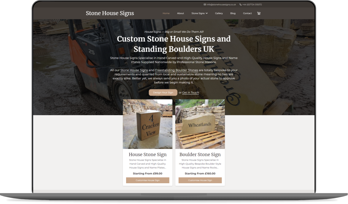 Web Design Huddersfield by Athena Media - Showing Stone House Signs Website Development Mockup