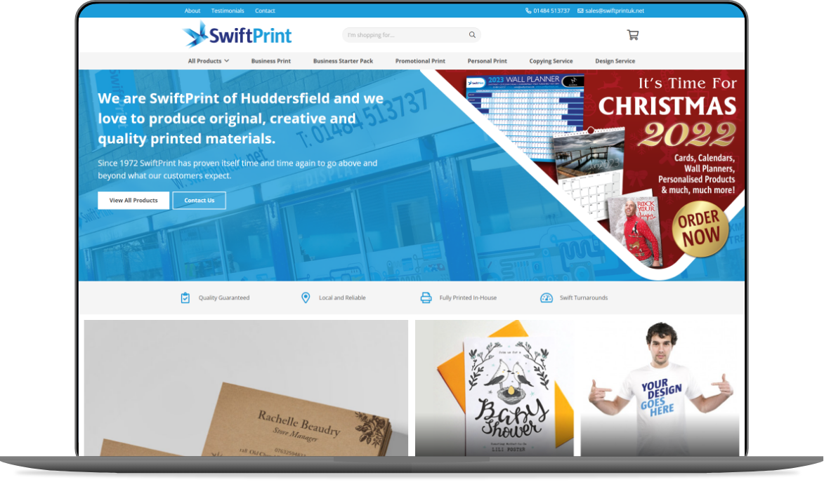 Web Design Huddersfield by Athena Media - Showing SwiftPrint Website Development Mockup