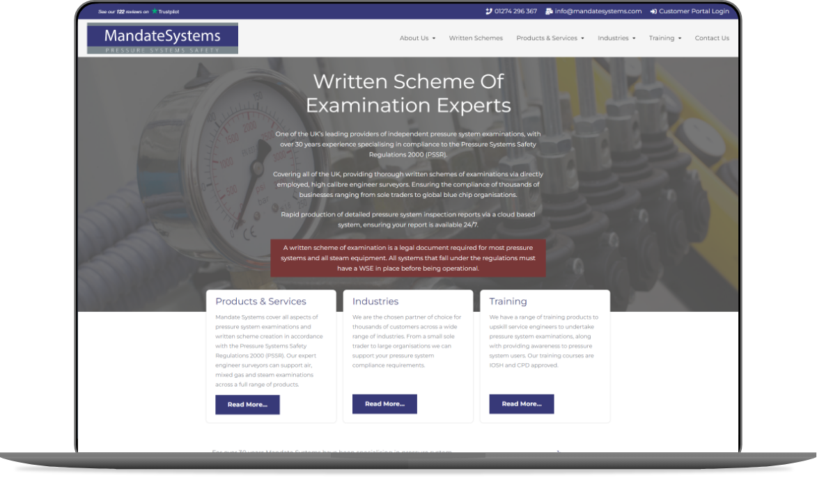 Web Design Huddersfield by Athena Media - Showing Mandate Systems Website Development Mockup