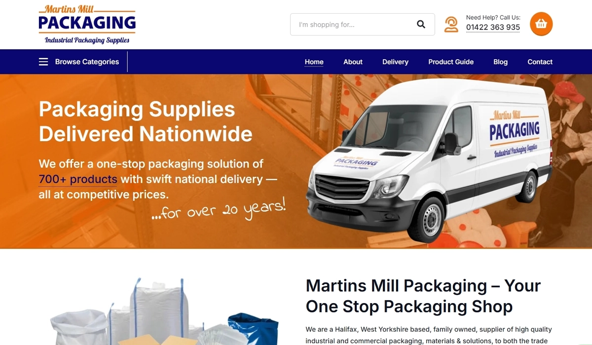 Mockup of Martins Mill Packaging Website Built by Athena Media Huddersfield