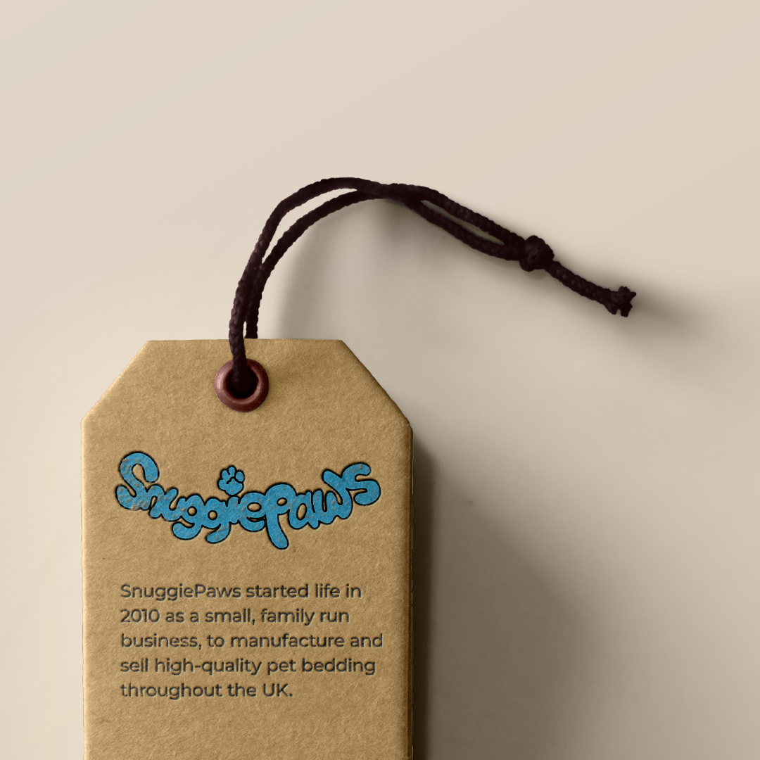 snuggiepaws dog beds label